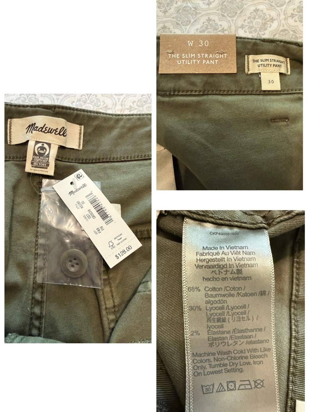 Madewell The Slim Straight Utility Pant Faded Ivy Size 30 - Picture 12 of 16